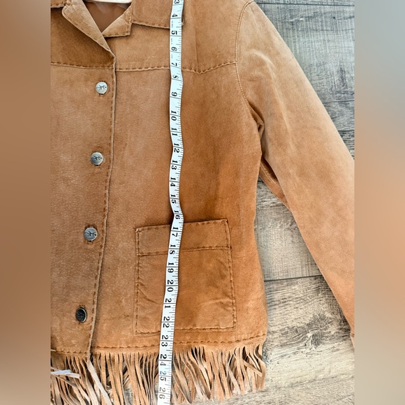 Vintage Chicos Leather Fringe Jacket Tan Size 2/Large - Picture 5 of 7